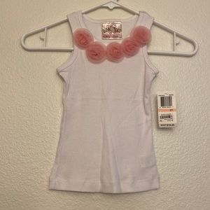 NWT Beautees, white tank top with pink rosettes, size kids 2T